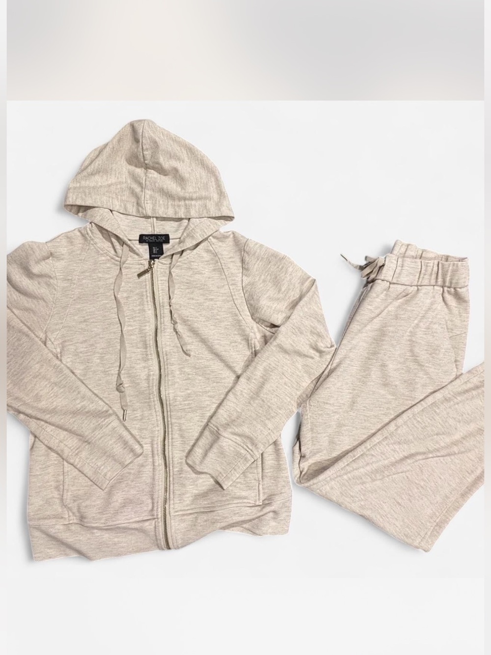 Rachel Zoe Neutral Beige Hooded Zip Jacket & Joggers Set